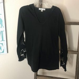 Decree black hoodie with lace sleeves
